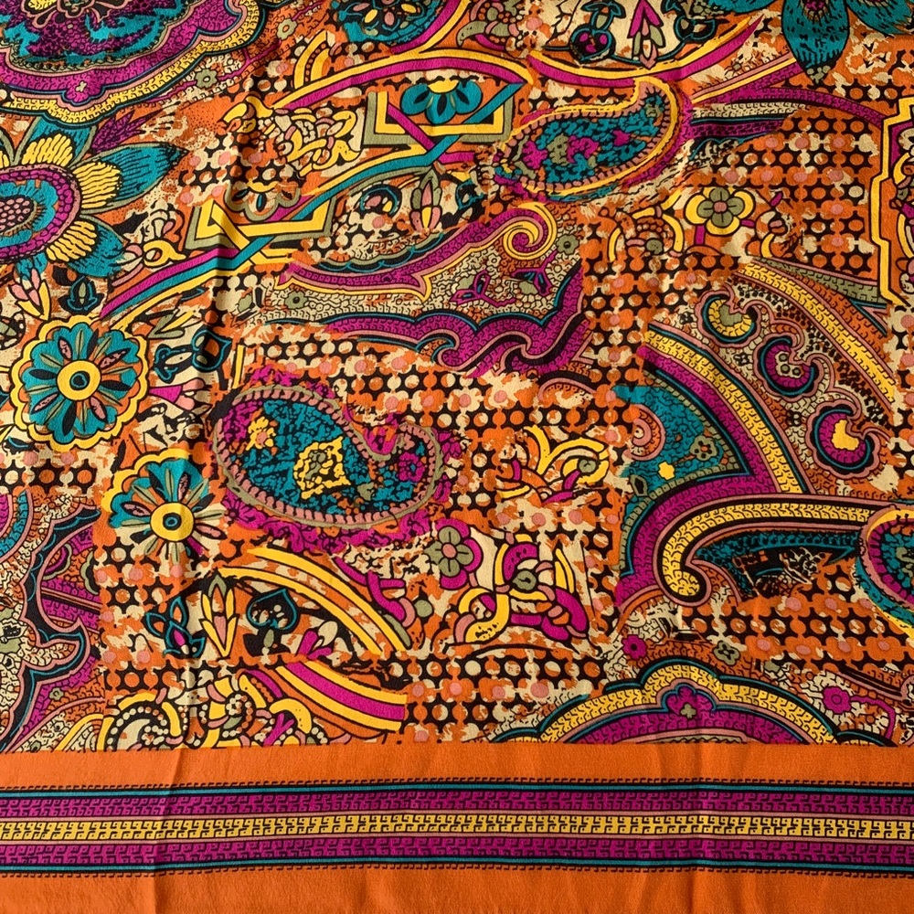SOLD Vintage Honey Silk Square Paisley Print Scarf - Picture 3 of 8
